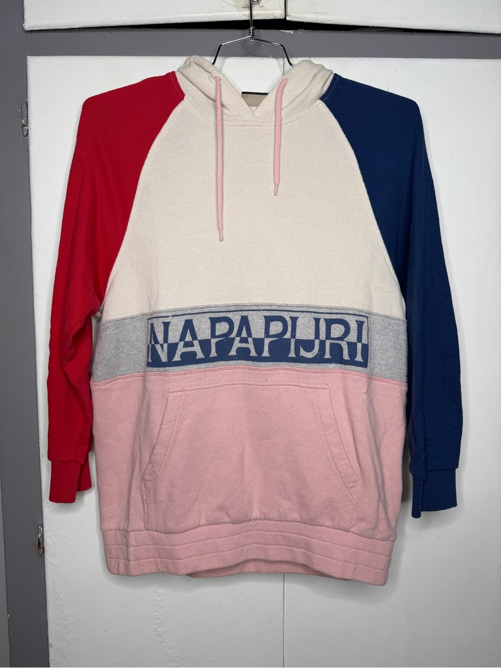 Napapijri Women Belix Sweatshirt hoodie size medium Color Block Pink Blue Red